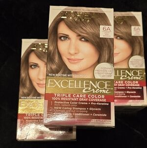 3 Boxes Of Excellence Creme Triple Care Hair Color - 6A Light Ash Brown